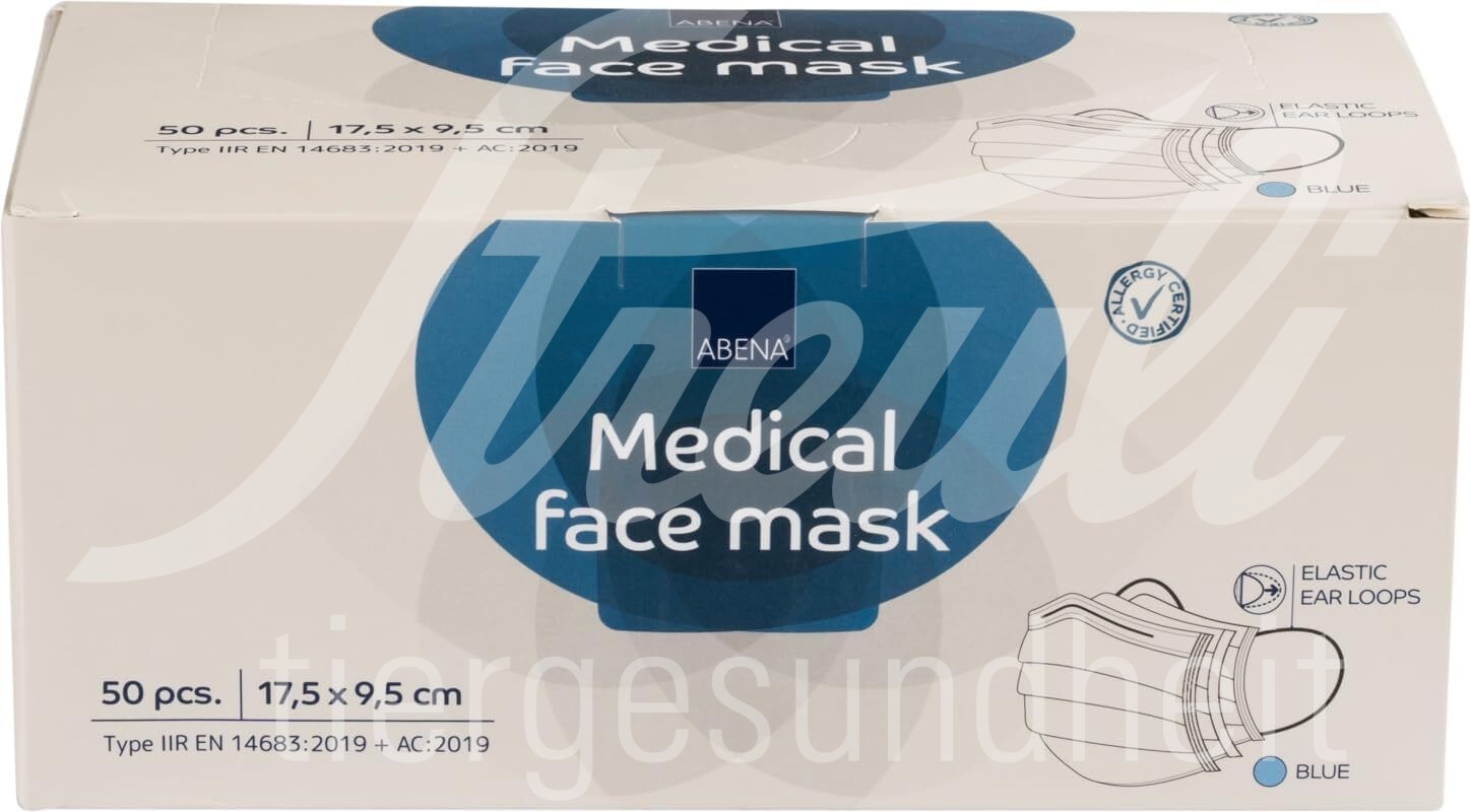 Abena Gesichtsmaske Typ IIR mit elastischen Ohrschlaufen blau Einweg 3 lagig 50 Stk