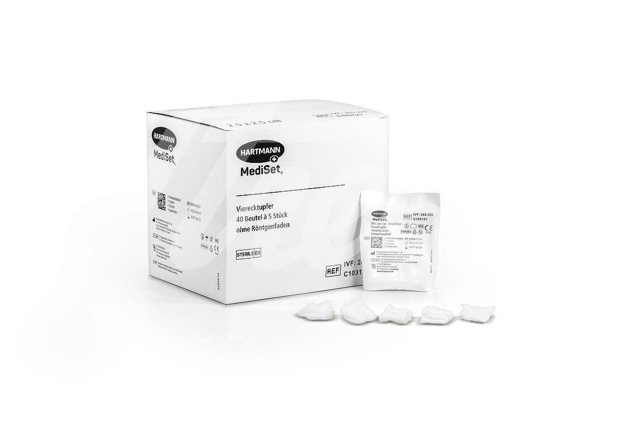 MediSet Vierecktupfer 2.5x2.5cm steril 40 Btl 5 Stk