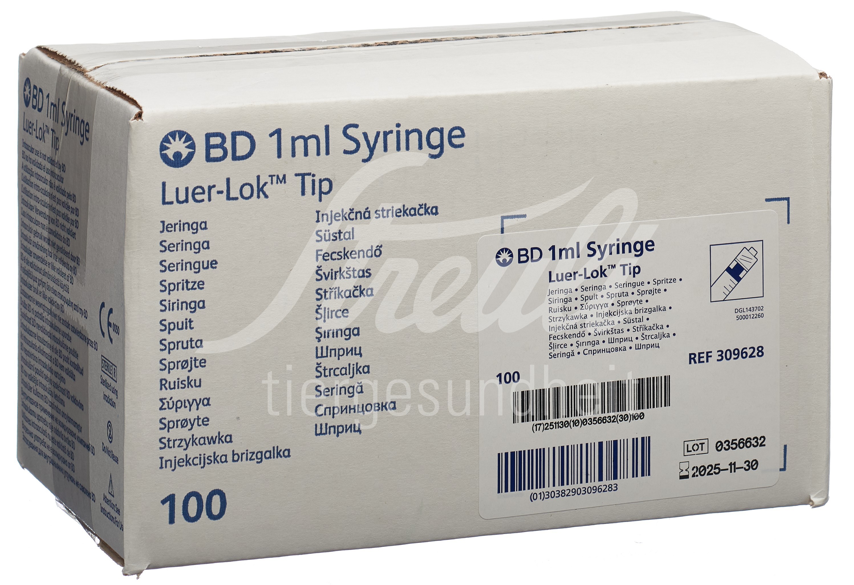 BD Plastipak Spritze 1ml Luer Lock zentrisch unterteilt in 0.01ml 100 Stk