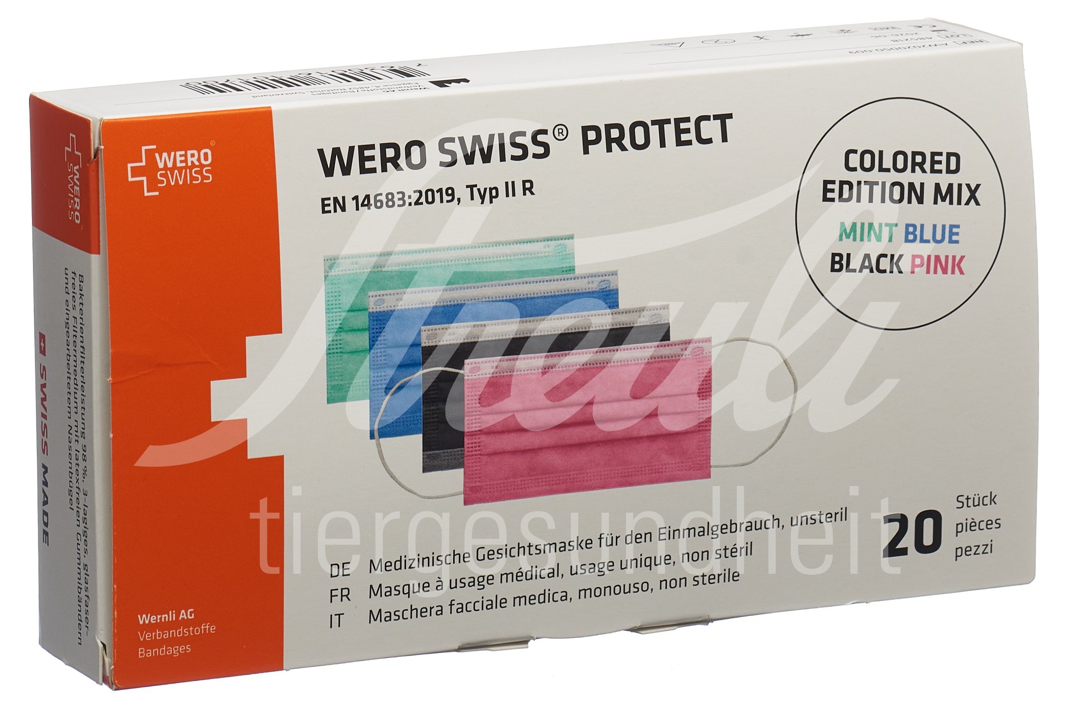 WERO SWISS Protect Maske Typ IIR farbig Mix Box 20 Stk