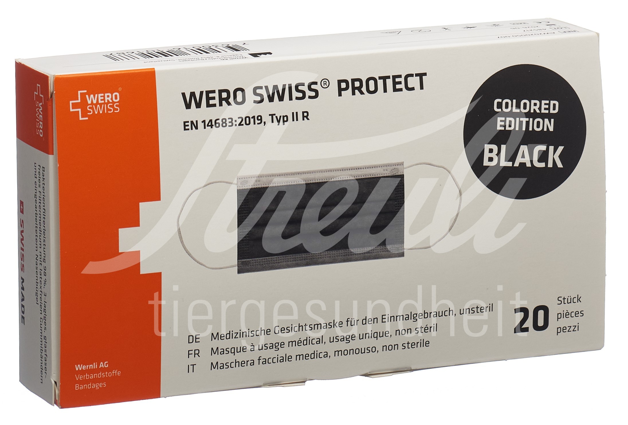 WERO SWISS Protect Maske Typ IIR schwarz Box 20 Stk