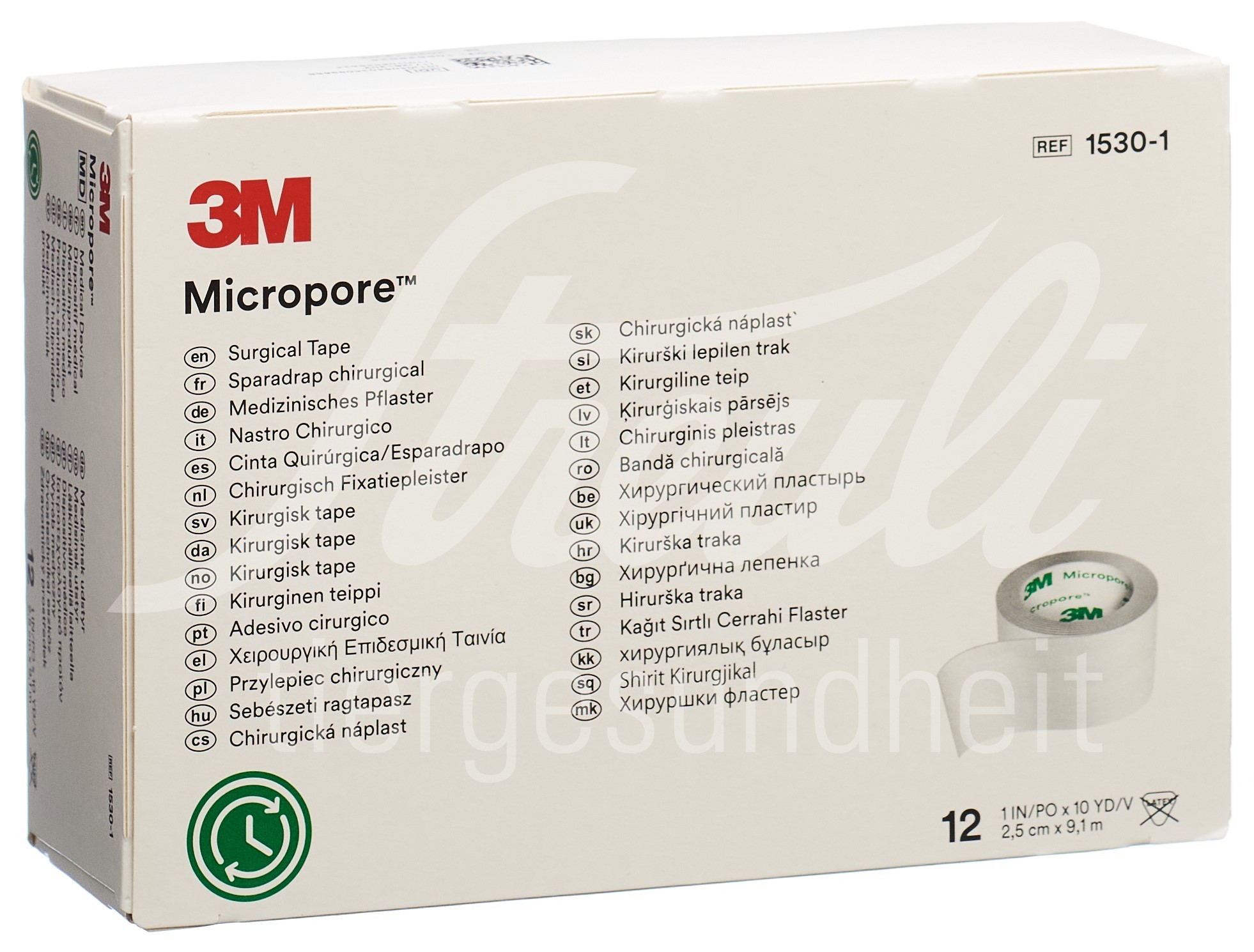 3M Micropore Rollenpflaster ohne Dispenser 25mmx9.14m weiss 12 Stk