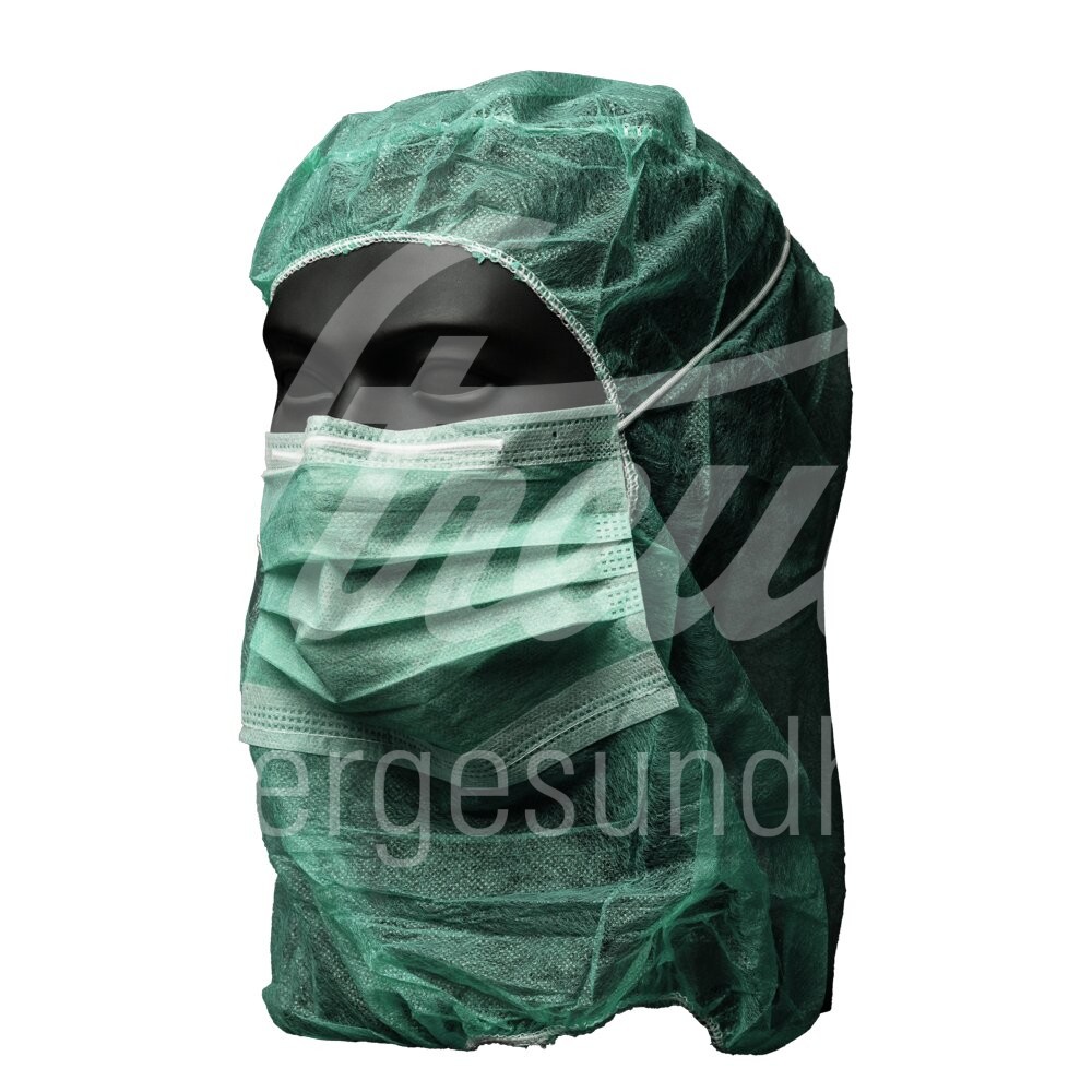 OP Astronautenhaube m. integriert. Mundschutz grün 100 Stk.