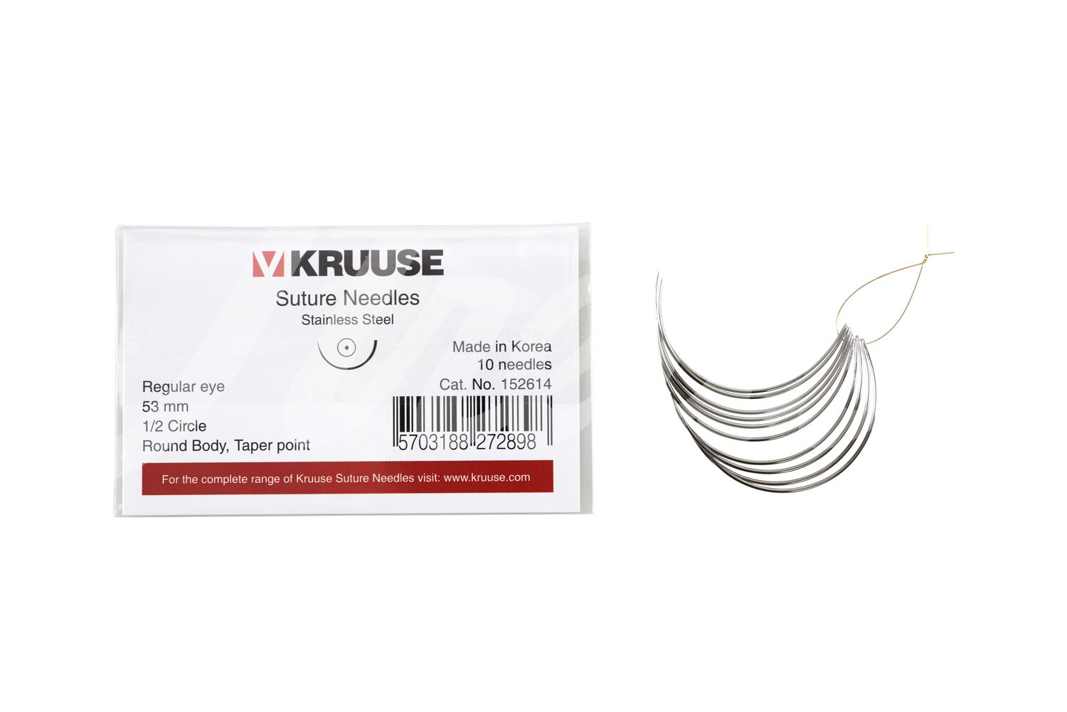 KRUUSE Wundnadel Normalöhr 1/2-Kreis Rund 53mm 10 Stk.