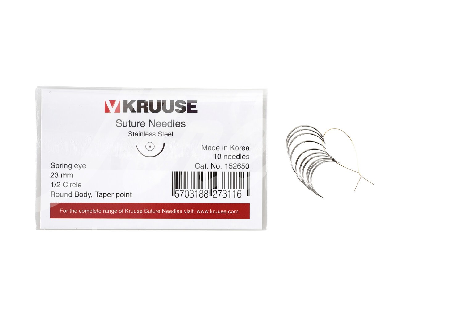 KRUUSE Wundnadel Federöhr 1/2-Kreis Rund 23mm 10 Stk.