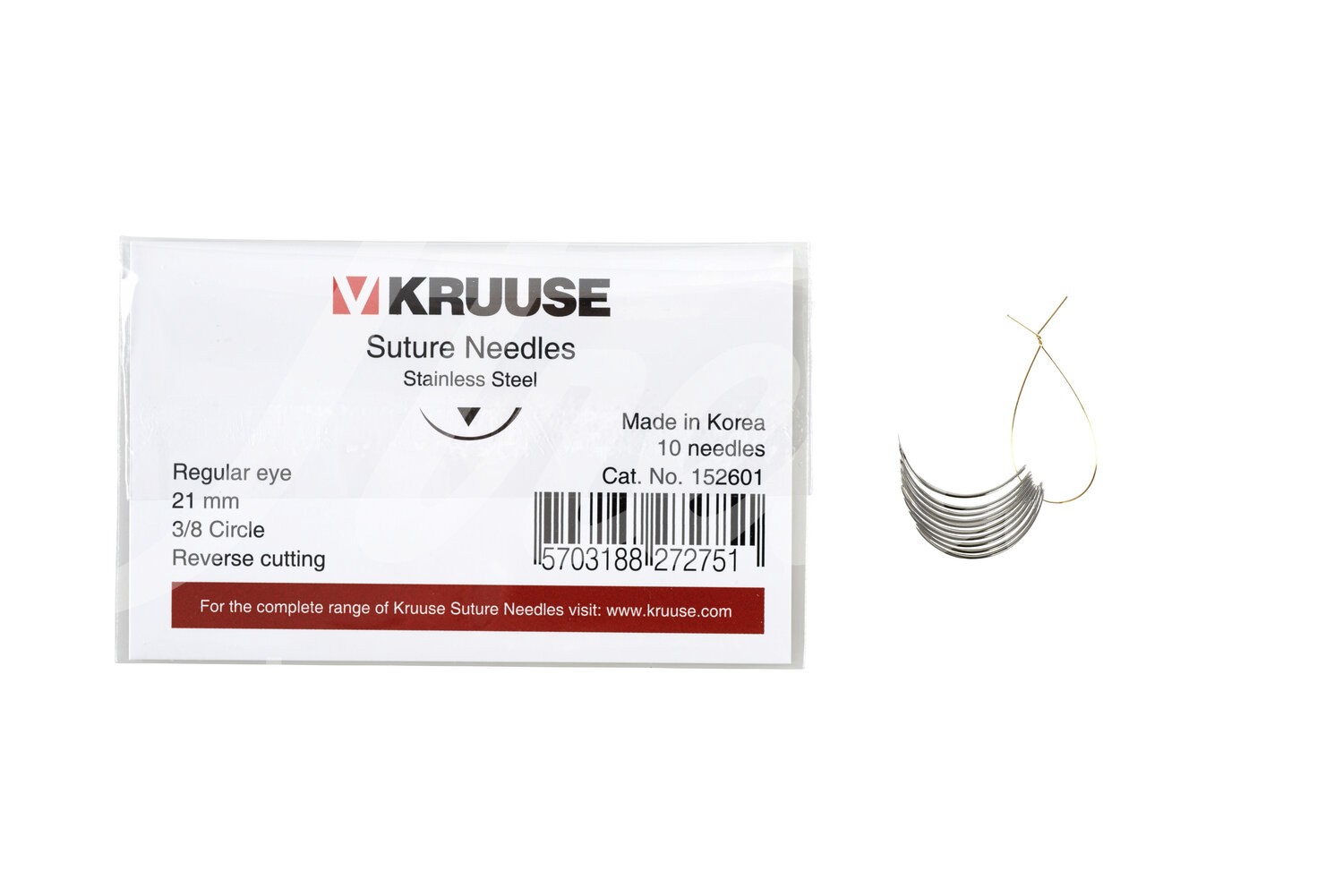 KRUUSE Wundnadel Normalöhr 3/8-Kreis aussen schn. 21mm 10Stk.