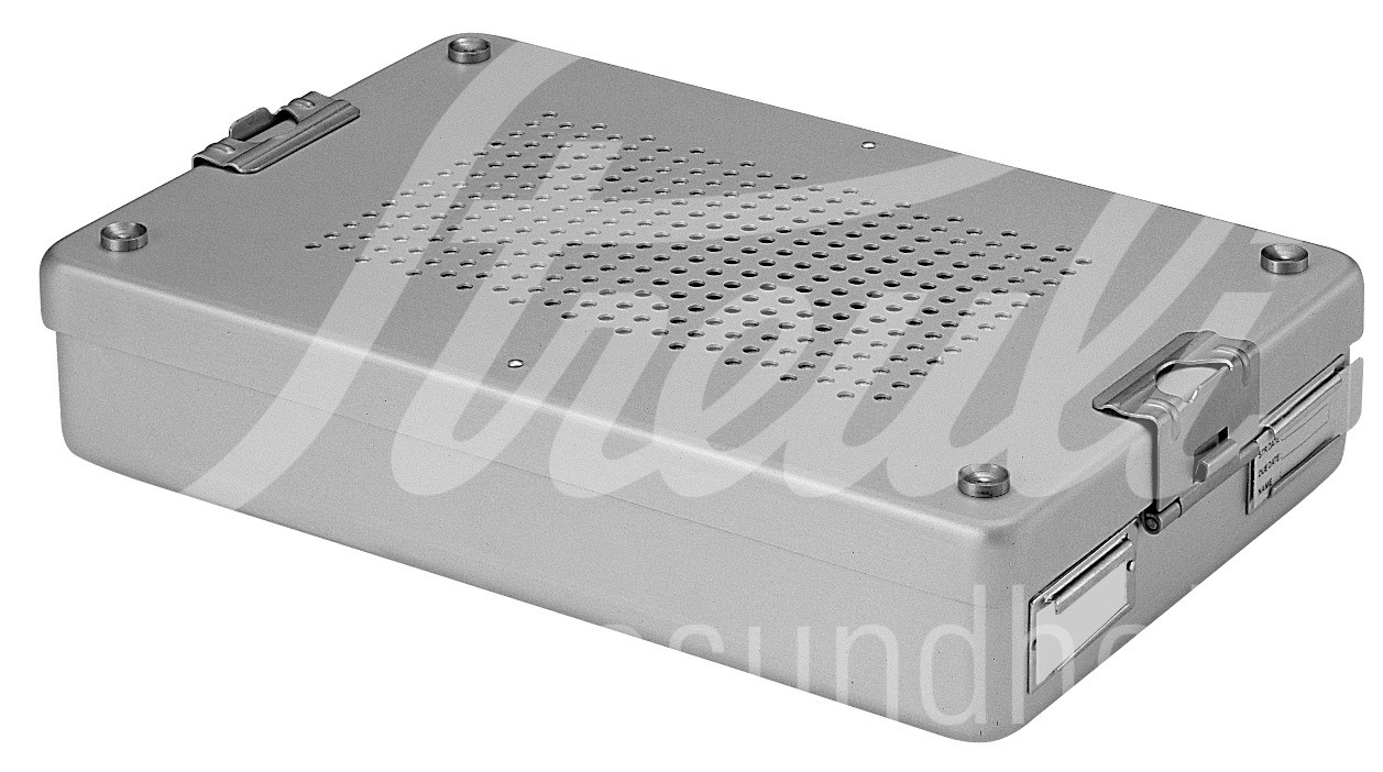 Dental-Container 310x190x45mm silber Deckel & Wanne perforiert 1 Stk