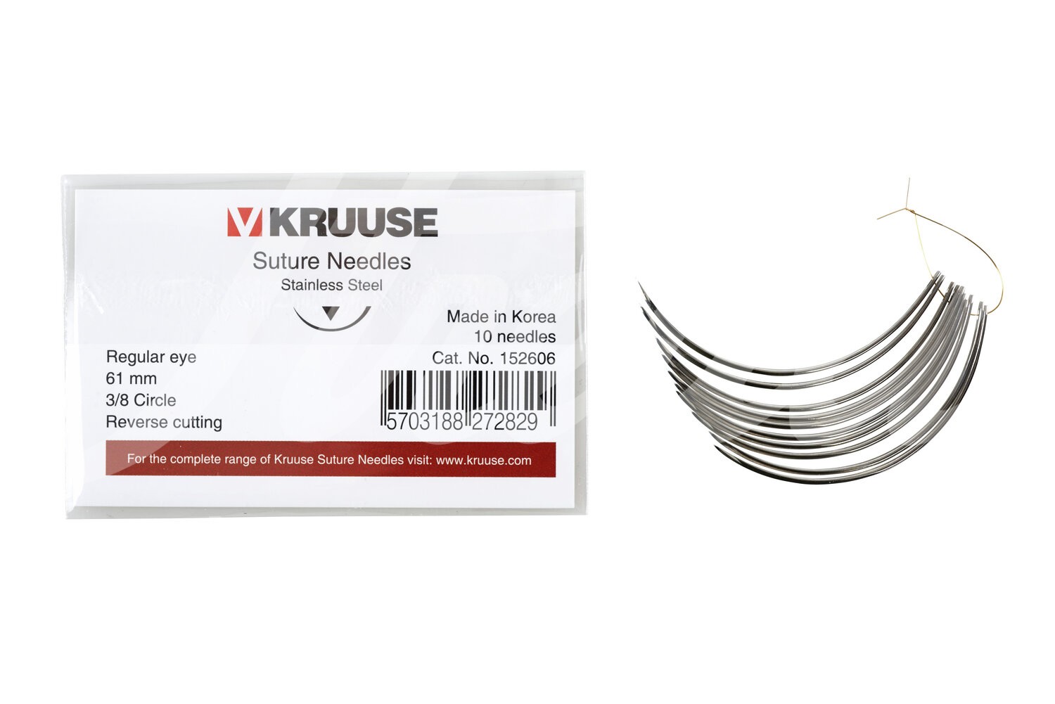 KRUUSE Wundnadel Normalöhr 3/8-Kreis aussen schn. 61mm 10Stk.