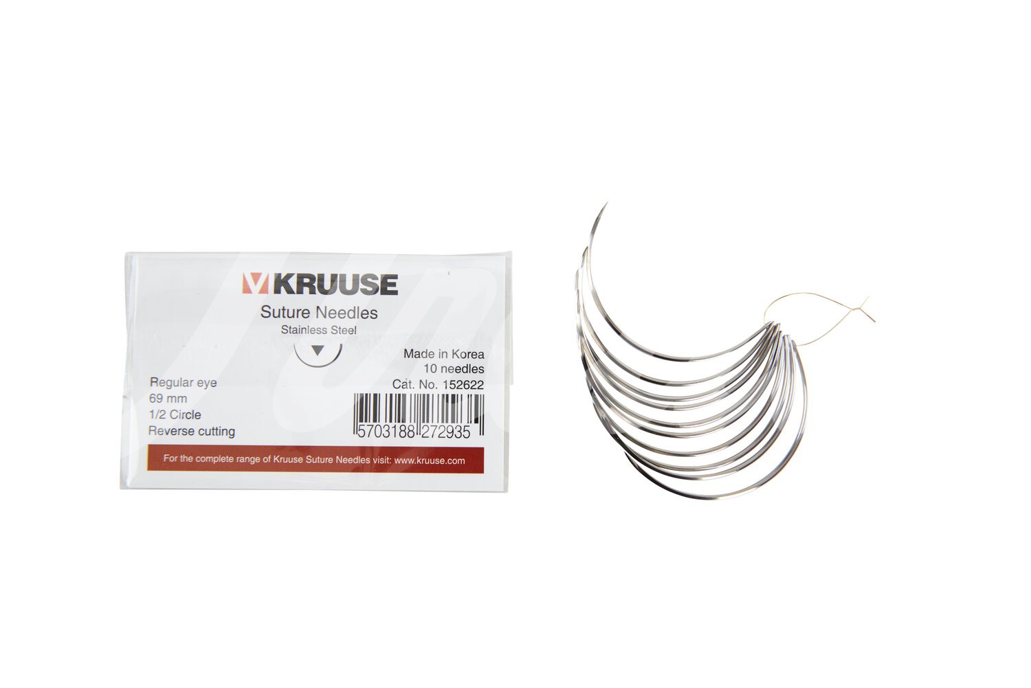 KRUUSE Wundnadel Normalöhr 1/2-Kreis aussen schn. 69mm 10Stk.