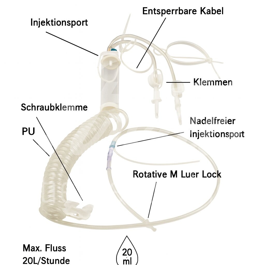 FV Infusionsleitung PUR mit 2-Spike 20 L/Std 4.8 m 5 Stück