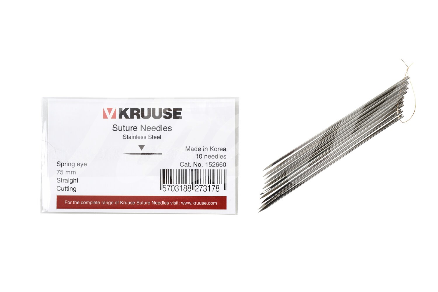 KRUUSE Wundnadel Federöhr gerade schneidend 75mm 10Stk.