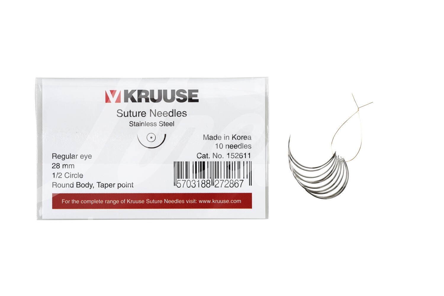 KRUUSE Wundnadel Normalöhr 1/2-Kreis Rund 28mm 10 Stk.