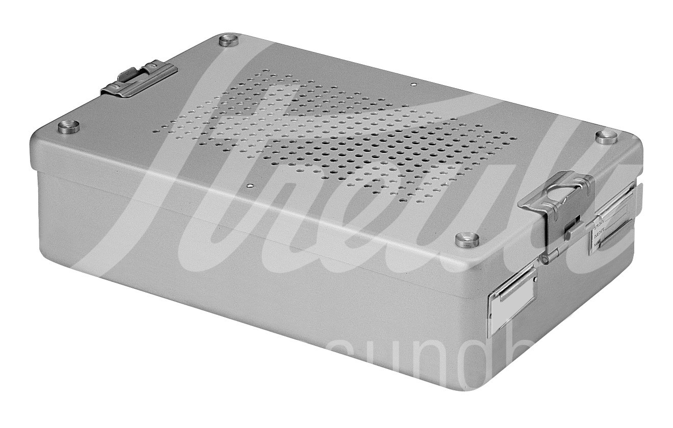 Dental-Container 310x190x85 mm silber Deckel & Wanne perforiert 1 Stk