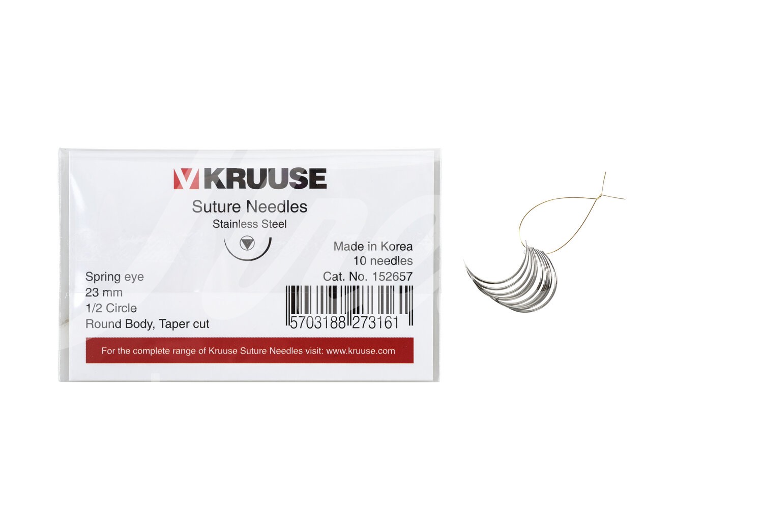 KRUUSE Wundnadel Federöhr 1/2-Kreis Rund 23mm 10 Stk.