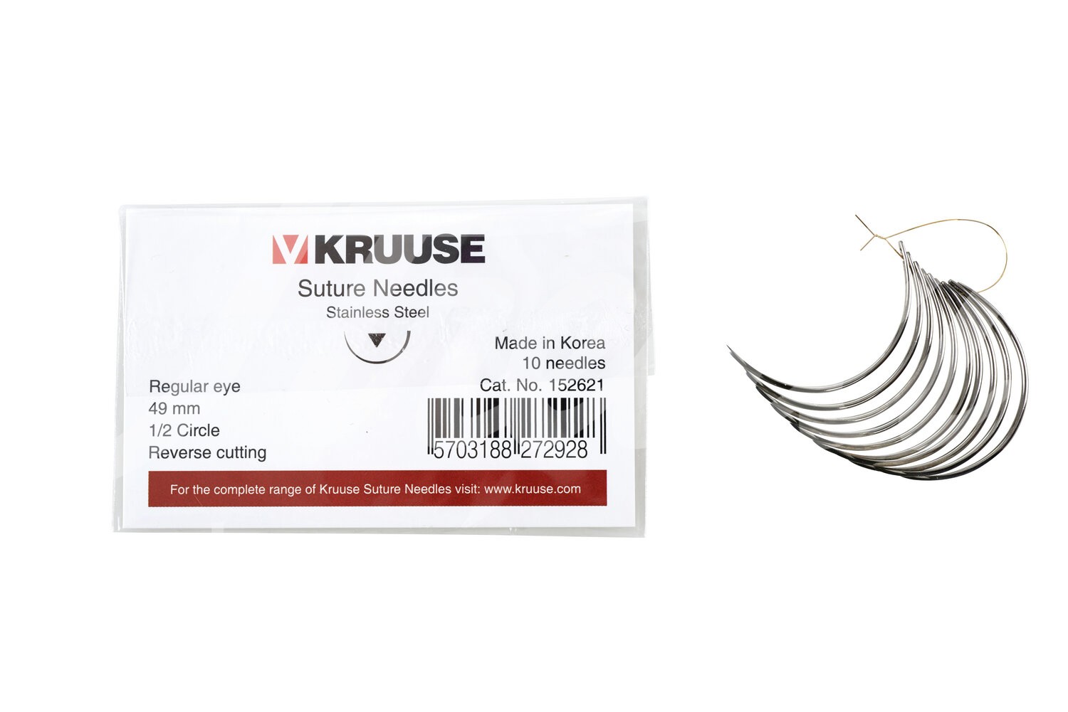 KRUUSE Wundnadel Normalöhr 1/2-Kreis aussen schn. 49mm 10Stk.