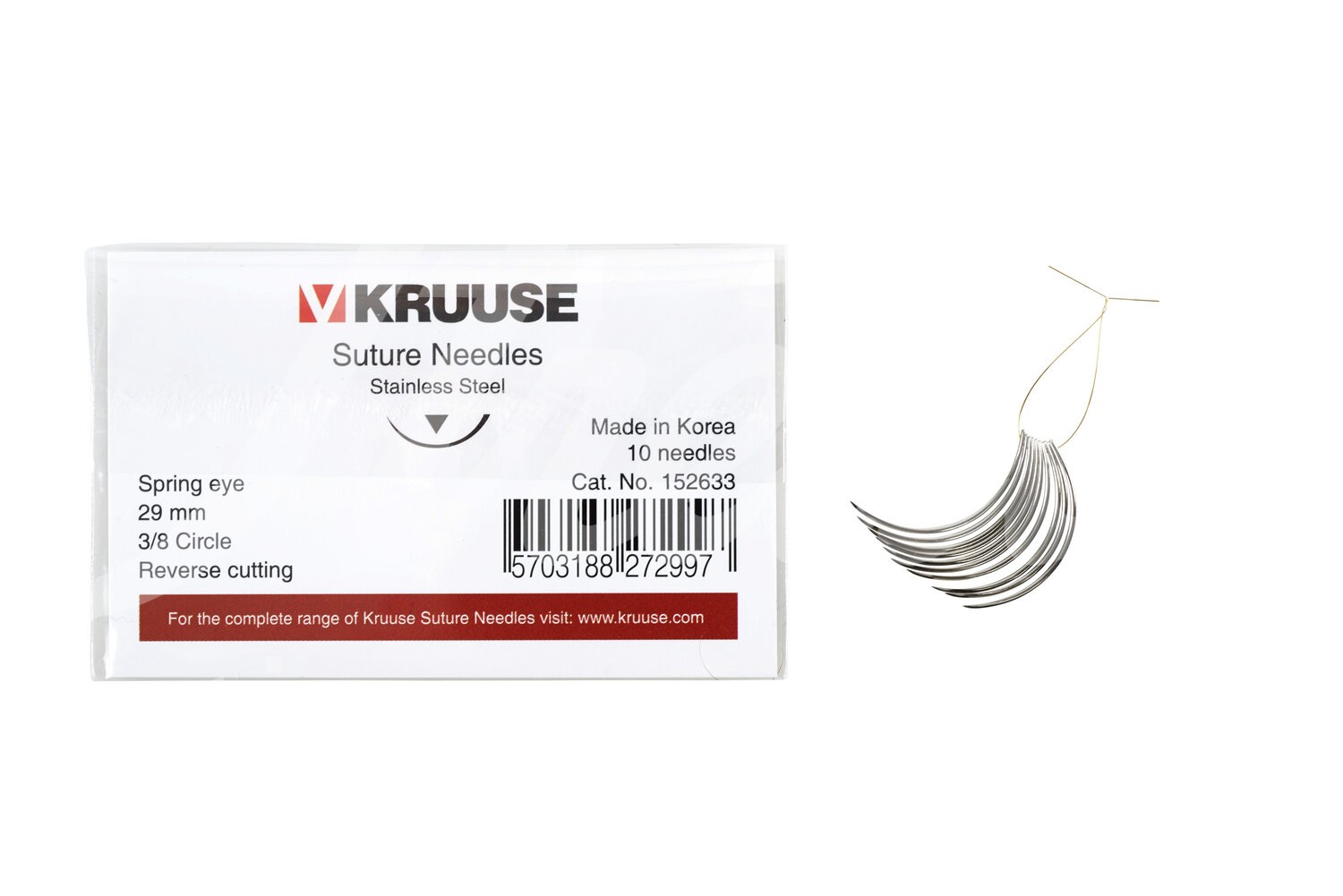 KRUUSE Wundnadel Federöhr 3/8-Kreis aussen schn. 29mm 10Stk.