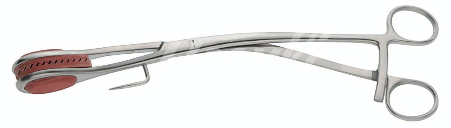 Uterusfasszange 28 cm mit Haken u. Gummimaulteil 1 Stück
