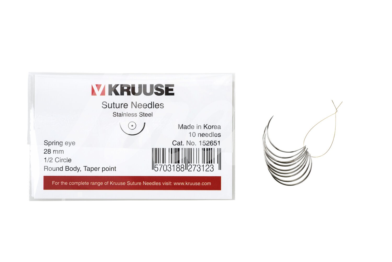 KRUUSE Wundnadel Federöhr 1/2-Kreis Rund 28mm 10 Stk.