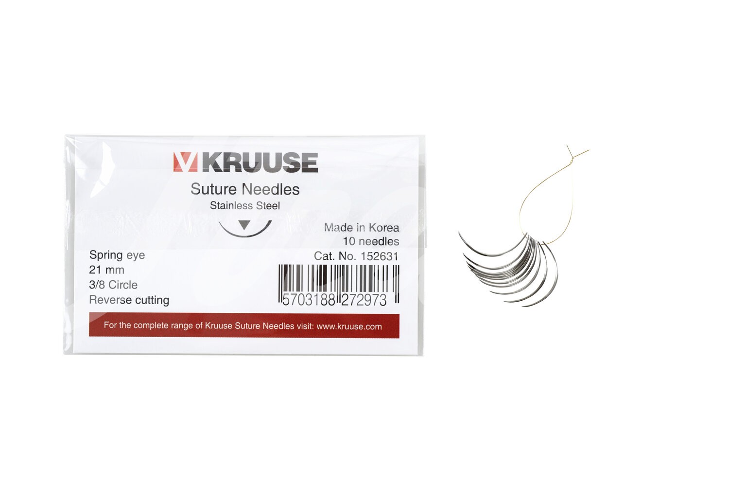 KRUUSE Wundnadel Federöhr 3/8-Kreis aussen schn. 21mm 10Stk.