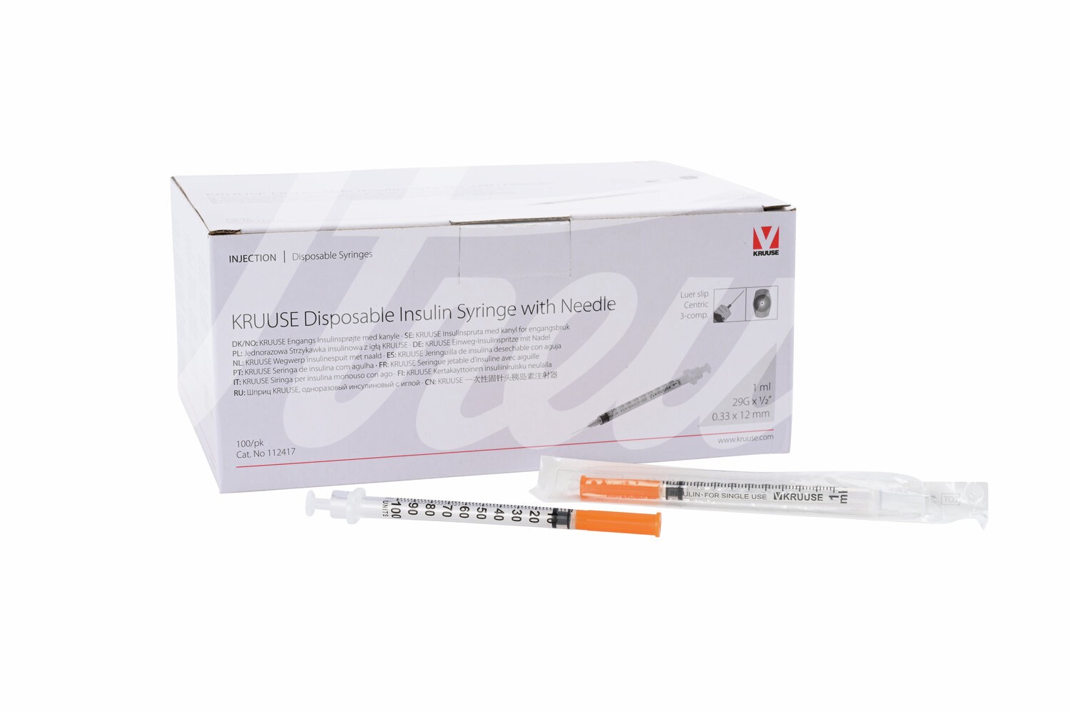 KRUUSE Insulinspritze 1 ml m.Kanüle 29G 0.33x12mm 100Stk