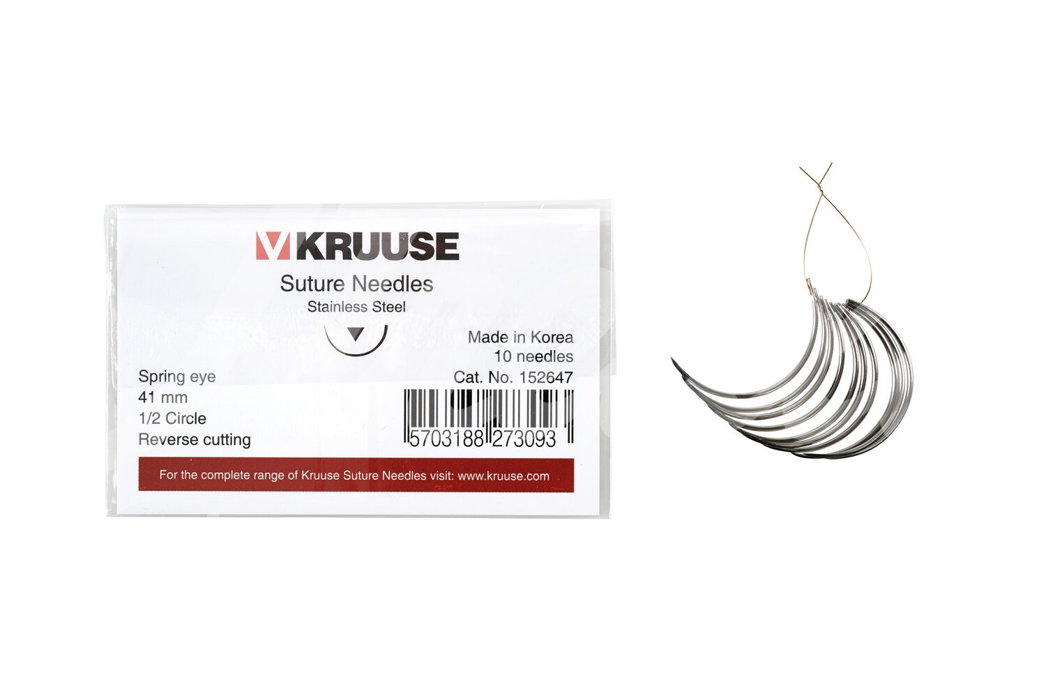 KRUUSE Wundnadel Federöhr 1/2-Kreis aussen schn. 41mm 10Stk.