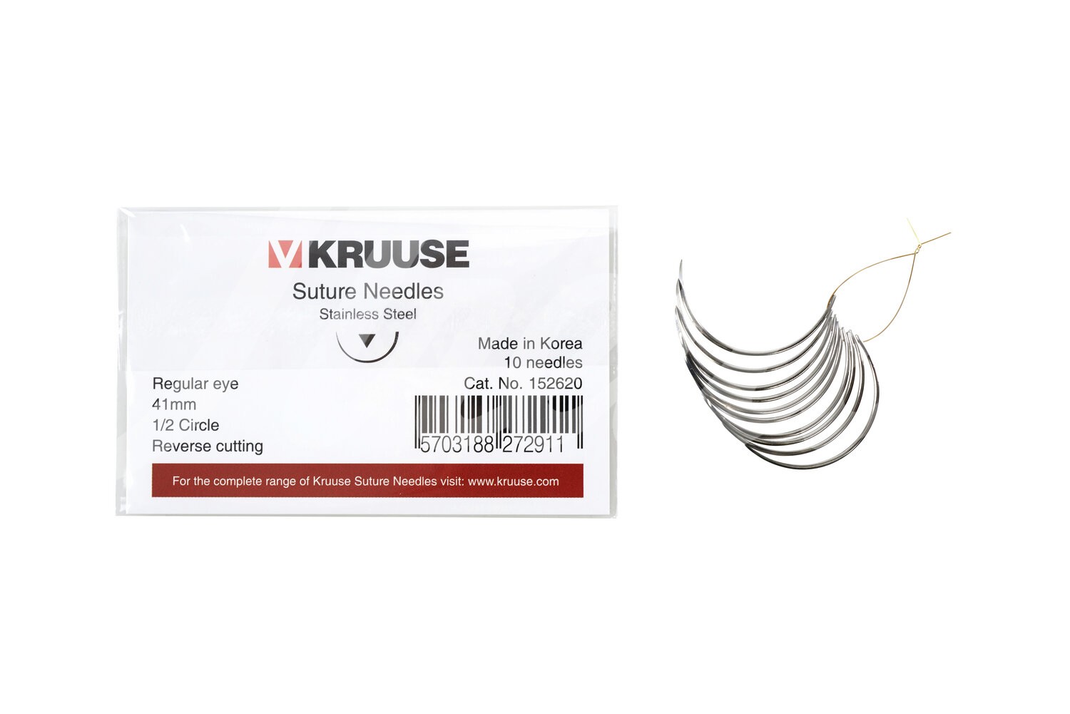 KRUUSE Wundnadel Normalöhr 1/2-Kreis aussen schn. 41mm 10Stk.