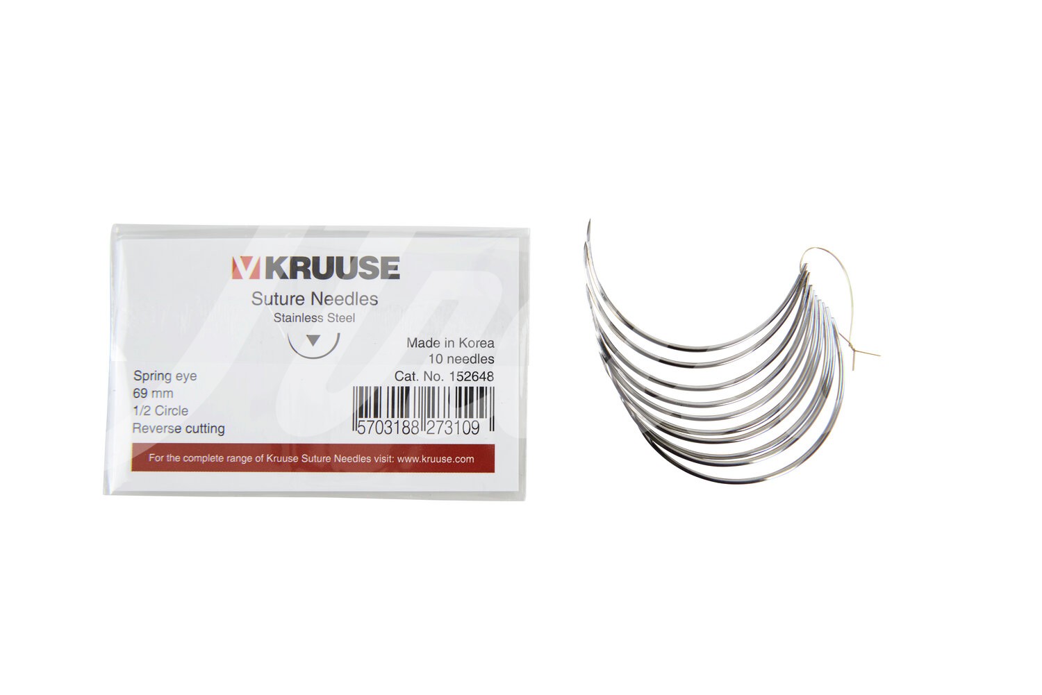 KRUUSE Wundnadel Federöhr 1/2-Kreis aussen schn. 69mm 10Stk.