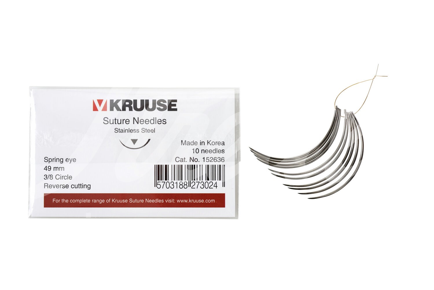 KRUUSE Wundnadel Federöhr 3/8-Kreis aussen schn. 49mm 10Stk.