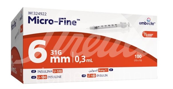 Micro-Fine U100 Insulinspritzen 31G 0.3ml 6mm Ds 100 Stk Micro-Fine U100 Insulinspritzen 31G 0.3ml 6mm Ds 100 Stk