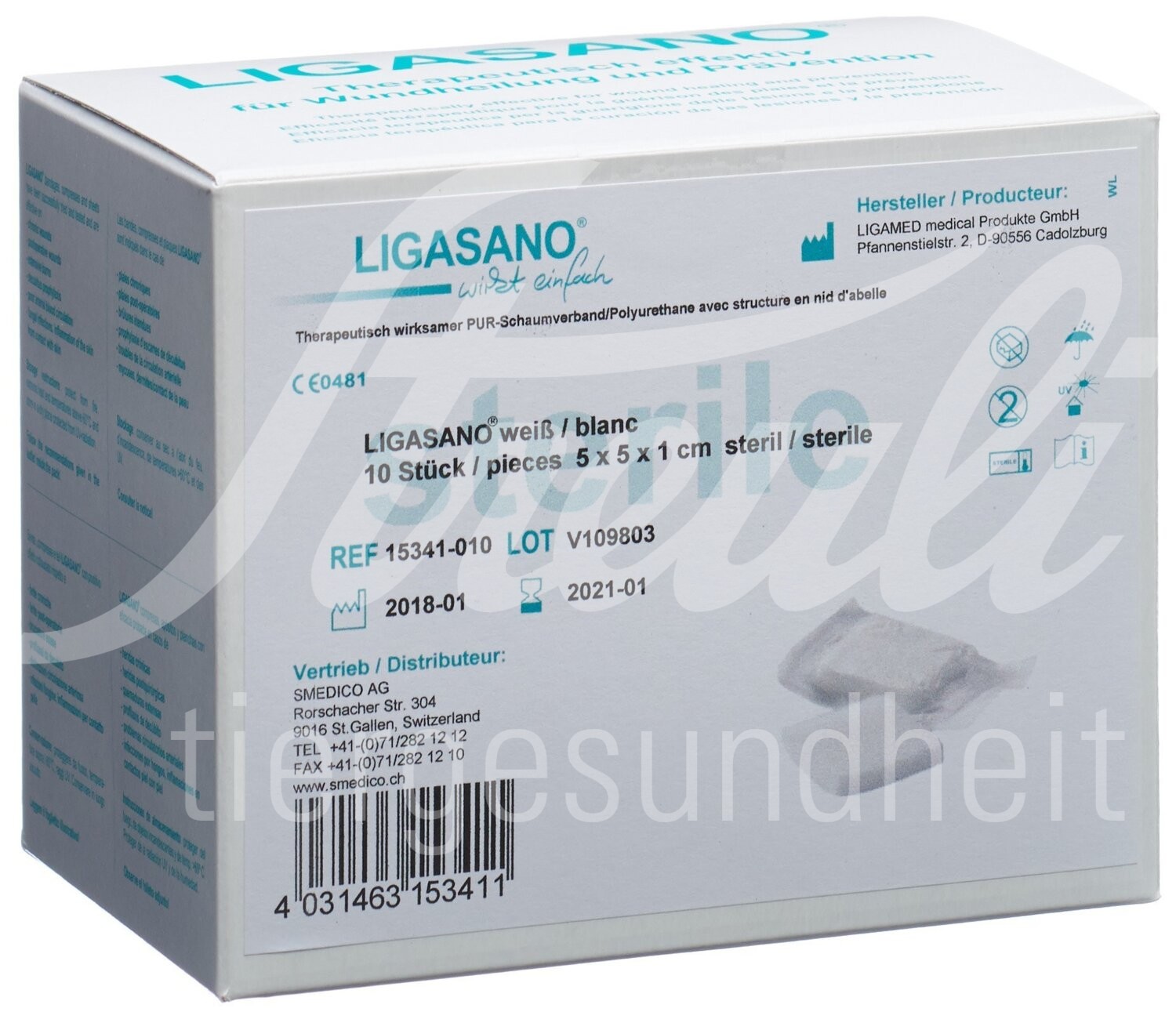 Ligasano Schaumstoff Kompressen 10x10x1cm steril 10 Stk