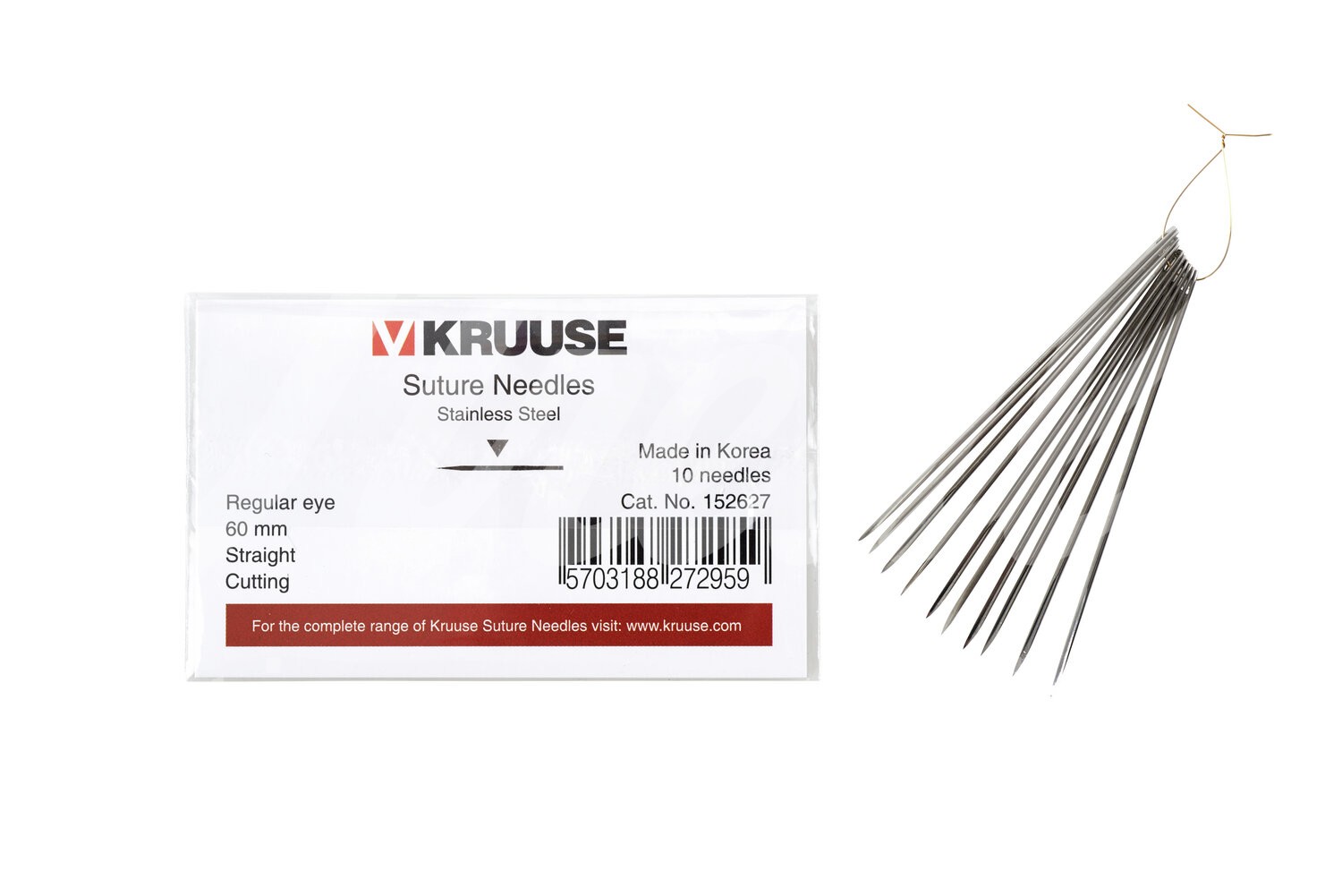 KRUUSE Wundnadel Normalöhr gerade schneidend 60mm 10Stk.