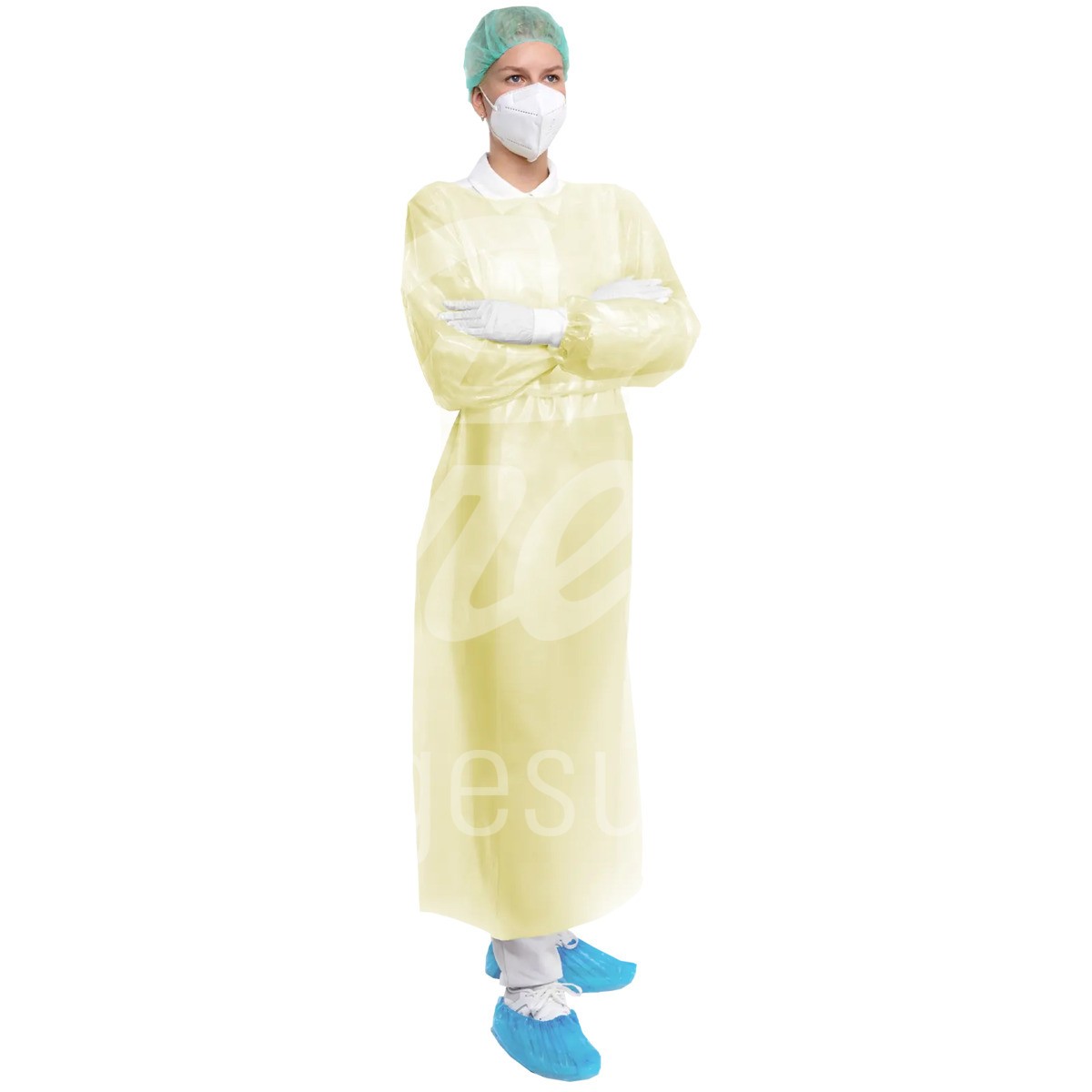 Vlies Schutzkittel L/XL 138cm m. Trikotbund a. Arm gelb 10 Stk.