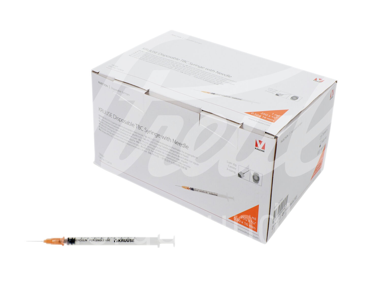 KRUUSE TBC Spritze 1 ml m. Kanüle 25G 0.5x16mm Luer 100 Stk. KRUUSE TBC Spritze 1 ml m. Kanüle 25G 0.5x16mm Luer 100 Stk.